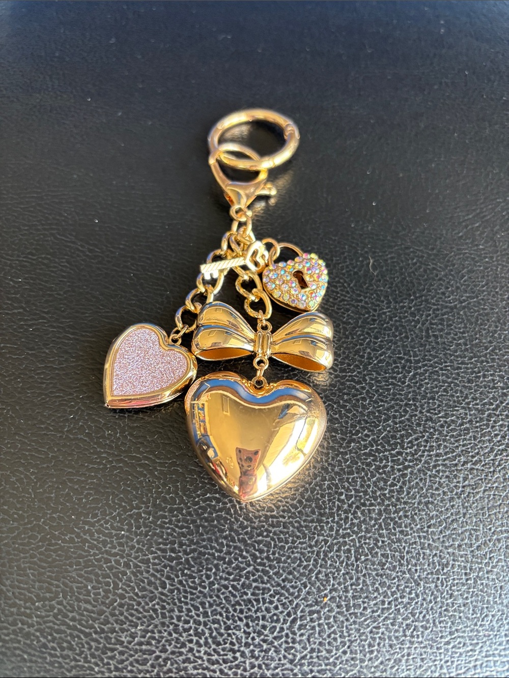 Gold Heart Charm Keychain with Pink Accent Hearts